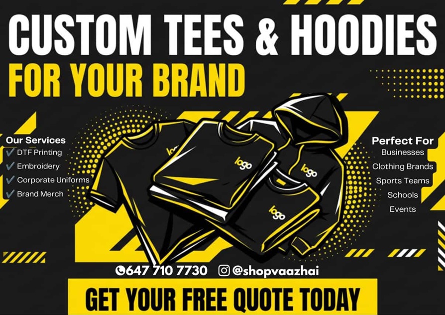 Vaazhai Apparel — custom tees and hoodies, DTF printing, embroidery, corporate uniforms and brand merch